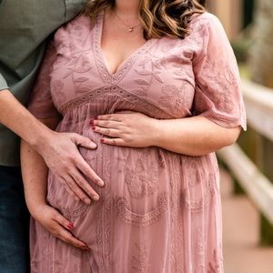 PinkBlush Maternity Dress Gown Photoshoot Mauve 2x lace overlay